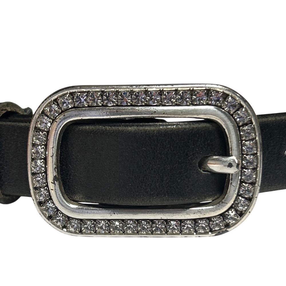 GAP Rhinestone Buckle Black Leather Skinny Belt Size 30 (27"-31")